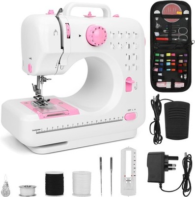 Nähmaschine rosa mit Fußpedal, Mini Nähmaschine für Anfänger, klein