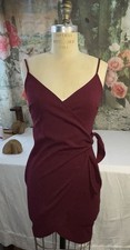 BlueBlush Women's Red Wine V Neck Sleeveless Wrap Around Dress Size S
