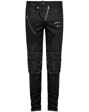 Punk Rave Herren DieselPunk Jeans Hose Schwarz Gothic Kniepanzer Reißverschlusshose