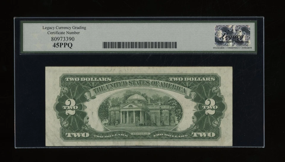 DBR 1928-G $2 Legal Fr. 1508 EA Block Legacy 45 PPQ Serial E23591945A - Image 2 of 2