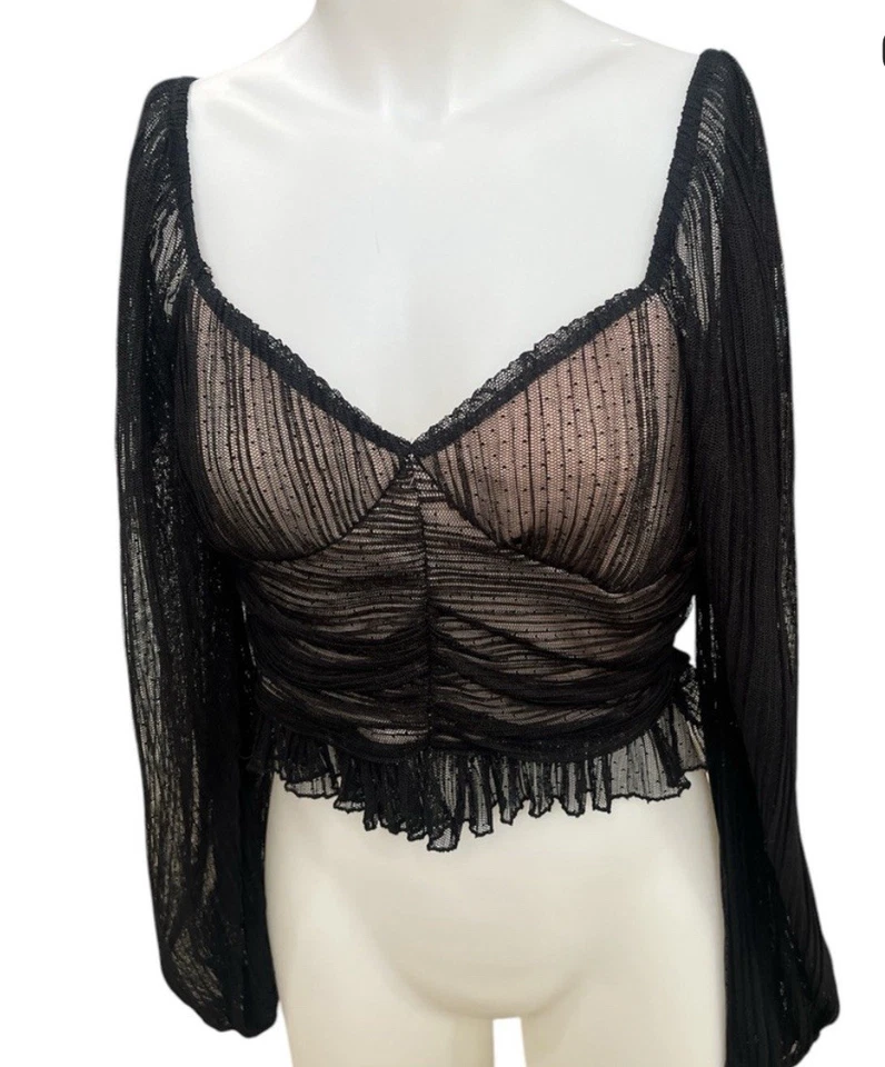 Блузка Lily белая прозрачная черная с длинным рукавом причудливая ведьминская готическая размер M - Изображение 2 из 4