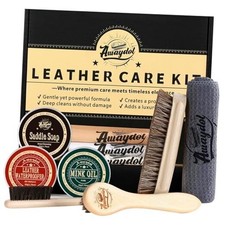 10 PCS Leather Care Kit - Horsehair Brushes,Saddle Soap,Waterproofing Wax,Mink