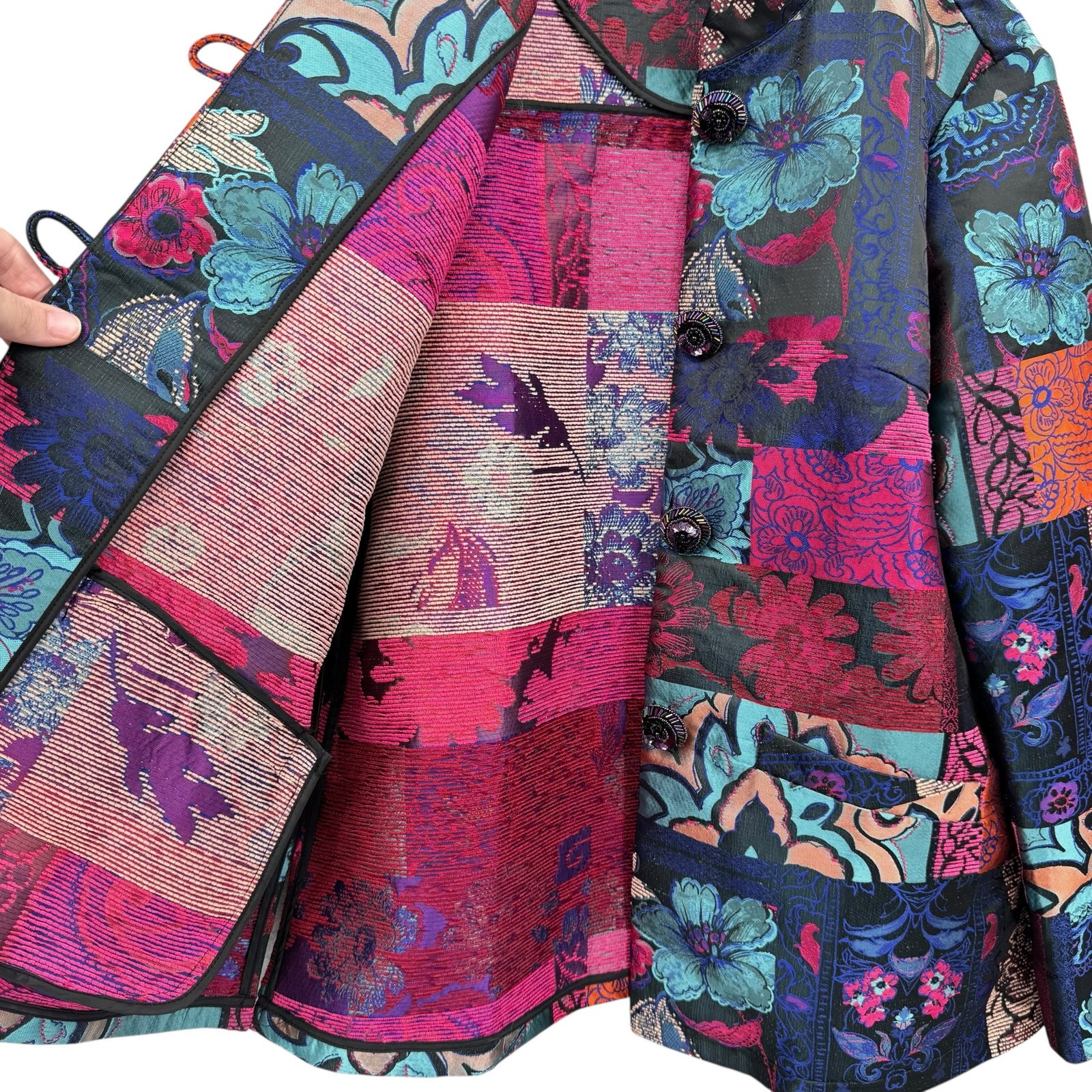 Berek L Multicolored Satin Patchwork Jacquard Flo… - image 9