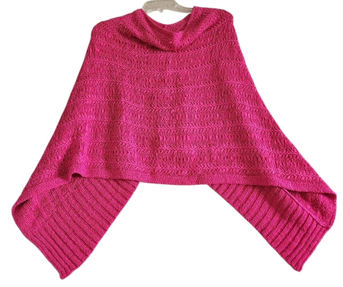 Chico's L/XL Tape Yarn Poncho Mult Ways To Wear Poncho Summer Berry