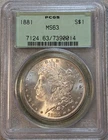 1881 $1 Silver Morgan Dollar Old Style Green Label PCGS MS63