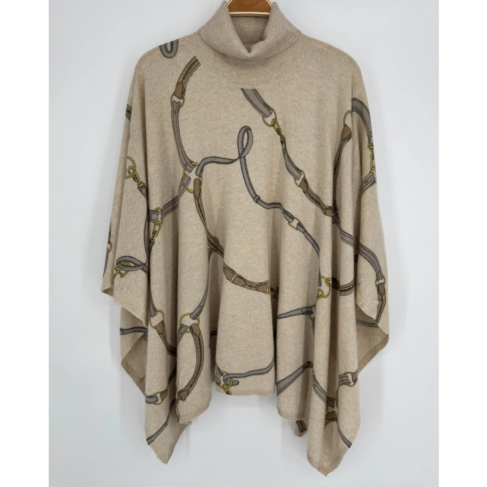 J.McLaughlin 100% Cashmere Poncho Sweater One Size Tan Equestrian Old Money Luxe