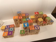 Lot Of 51 Large Wooden Alphabet And Number Blocks, Some Missing, Some Multiples