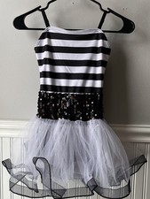 Black White Stripe Sequin Weissman Costume Tap Jazz Open Small Child IC