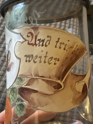Antique Glass Beer Stein - Enamel Artwork - .3 L - Hand Blown - Picture 5 of 10