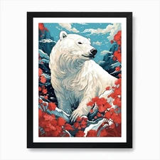 Polar Bear Animal Drawing In The St Framed Wall Art Poster Canvas Print Picture