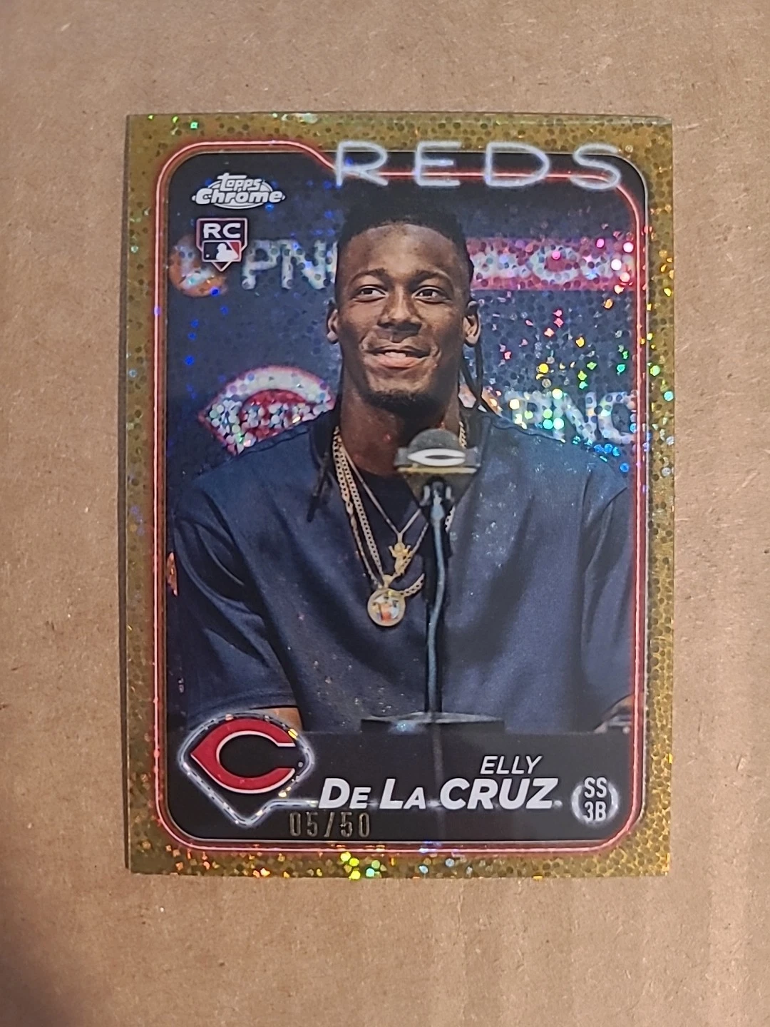 2024 Topps Chrome Rookie Variation Gold Speckle #44 RC Elly De La Cruz 5/50 Reds