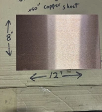 .050” Thick Copper Sheet Metal 8” x 12” Brushed 120 Grit Finish - New