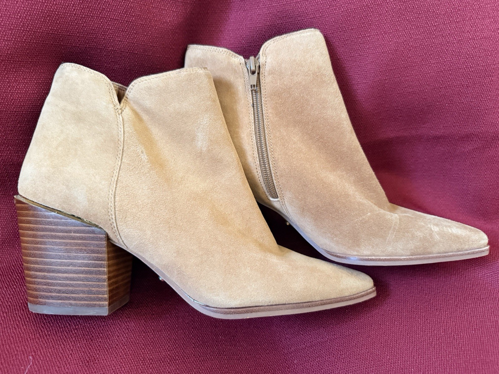 ALDO Boots Womens 10 Brown/Tan Noeima Ankle Booties Leather Block Heels Side Zip