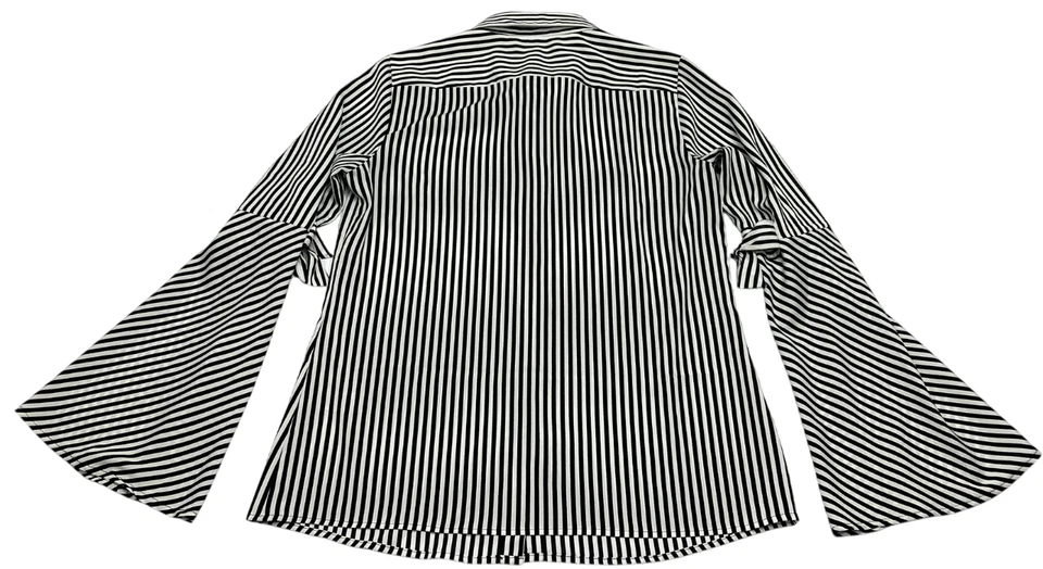 Camisa Karl Lagerfeld Paris Mujer (S) Negra Blanca Rayas Botón Lazo Manga Campana Foto 2 de 4