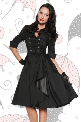 12625 Damen Vintage Kleid schwarz 50er Rockabilly Tellerrock Gürtel