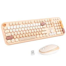 Milktea Rainbow Wireless Keyboard and Mouse Combo Full-Sized Typewriter