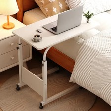 Overbed Bedside Table with Wheels, Adjustable Hospital Home White
