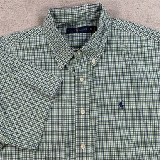 Polo Ralph Lauren Shirt Mens XL Green Blue Check Short Sleeve Button Down Pony