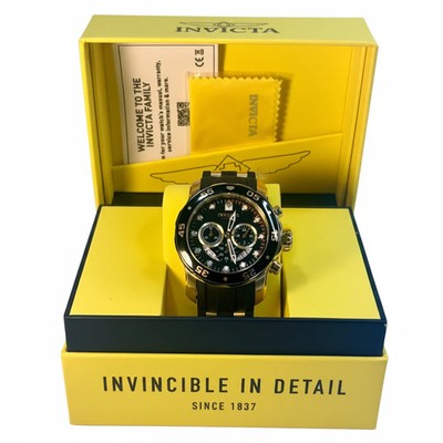 06981 Mens Pro Diver SCUBA Black Gold Dial Silicone Strap 48mm Chronograph Watch
