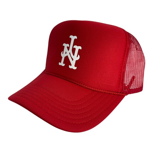 UPSIDE DOWN BROOKLYN METS NY ROTE MÜTZE 5-TEILIG HOHE KRONE TRUCKER DRUCKKNOPFLASCHE VINTAGE - Bild 2 von 3
