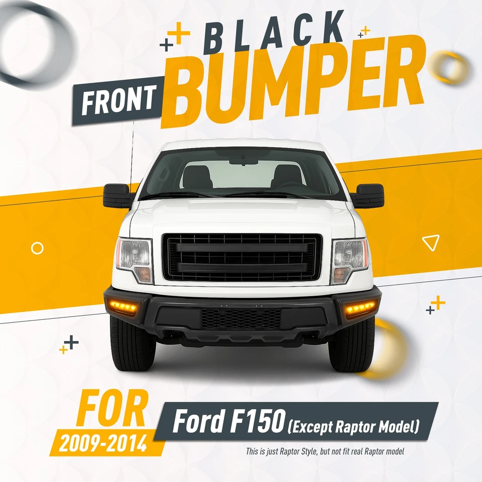 Front Bumper For Ford F150 F-150 2009-2014 Steel Black Raptor Style W/LED Lights Foto 3 de 4