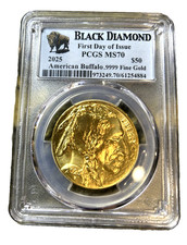 2025 1 oz $50 American Gold Buffalo PCGS MS-70 (FDI, Black Diamond)