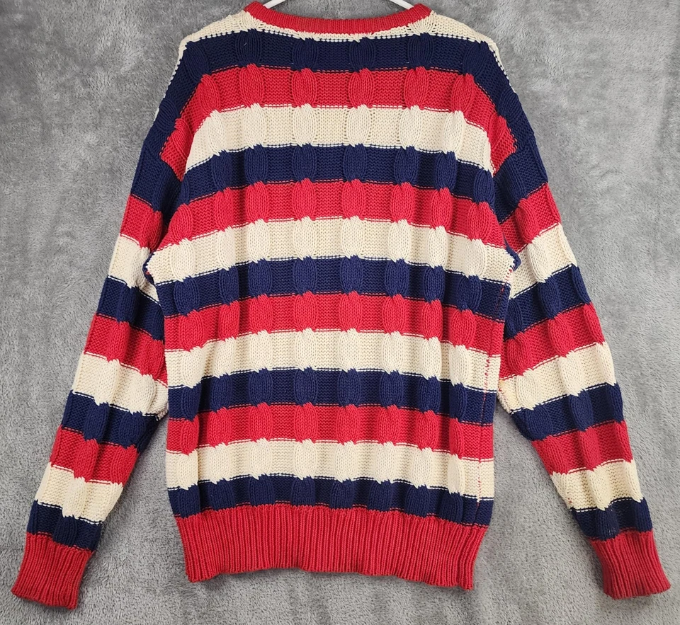 Винтажный мужской свитер Henry Grethel большой красный темно-синий в полоску пуловер с круглым вырезом 90-е - Изображение 2 из 4