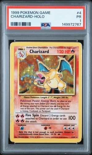 1999 POKEMON BASE SET UNLIMITED #4 CHARIZARD-HOLO PSA 1