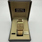 Vintage Seiko 6533 5039 Quartz Day Date Gold Tone Tank Watch New NOS w Box Works