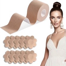 TOKHI Cotton Boob Tape Beige 7.5cm x 7m Backless w/ Nipple Covers