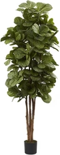 6Ft Fiddle Leaf Fig Artificial Tree with 6 Natural Trunks, 270 Lush Green Leaves