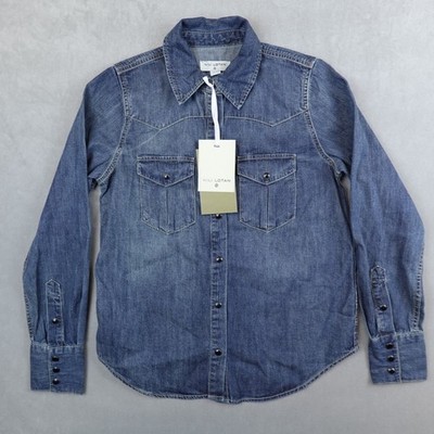 NWT Nili Lotan x Target Pearl Snap Shirt XXS Blue Denim Western Chambray Boho