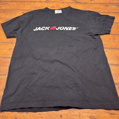 Jack & Jones Mens Graphic Logo T-Shirt Black Crew Neck Short Sleeve Tee Cotton
