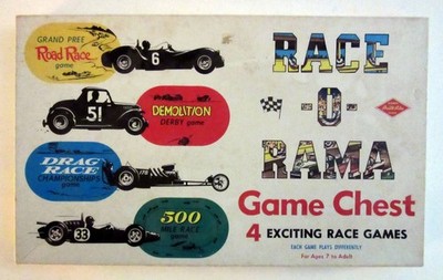 Vintage Built-Rite release, RACE - O - RAMA, Game Chest, 4 Race Games, Complete