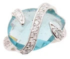 925 Sterling Silver Vintage Ring Designer Drop Aquamarine & Topaz  Sz 7  RG29994