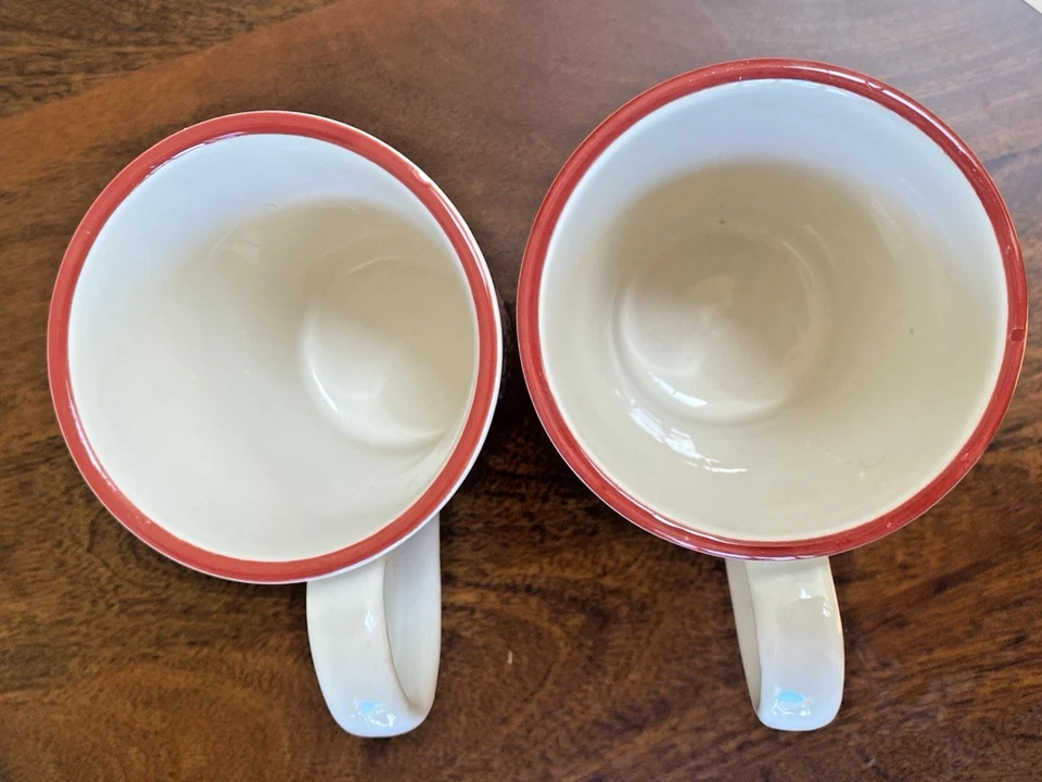 Pier 1 Imports Ironstone Exclusivo MARIBETH Tazas de Café Crema y Rojo - Juego de 2 Foto 3 de 4