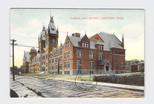 PPC Postcard CT Connecticut Hartford Public High School Exterior Street View