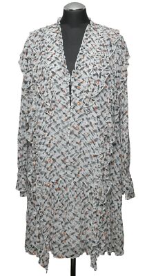 lala Berlin dundee ruffle dress midi S white black long sleeve viscose New