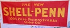 VINTAGE NOS 1930'S SHELL-PENN MOTOR OIL ADVERTISING GAS STATION BANNER~92" X 36"