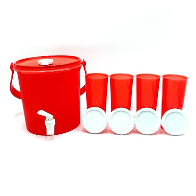 Tupperware 5L Drink Dispenser 4653 & 4 Matching Lidded 16oz