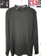Under Armour Cold Gear Mock Shirt Olive Base Layer Top Shirt Men Fitted sz L