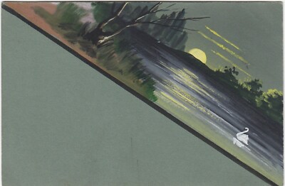 G1401 ILLUSTRATION - MOONLIGHT ON WATER / SWAN - HALF CARD PAINT 