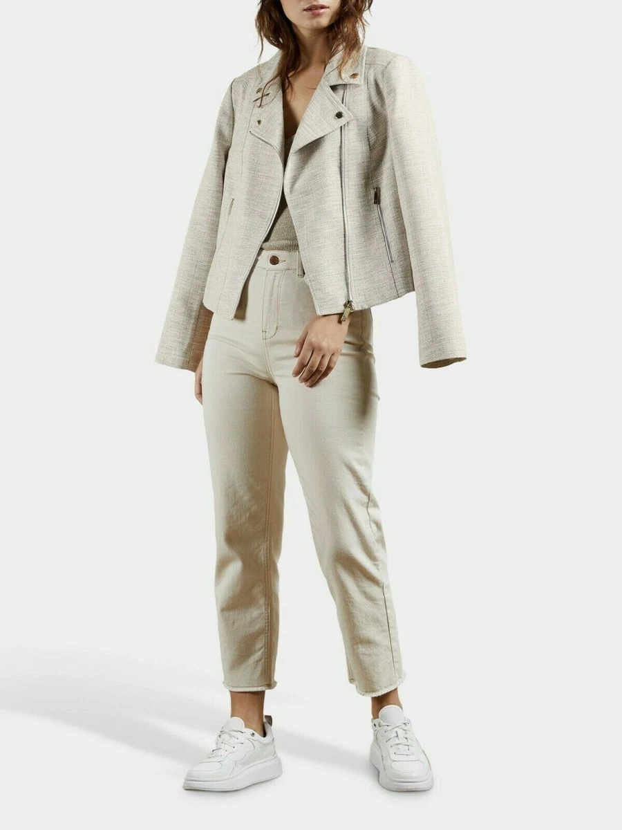 Ted Baker Oland Metallic Bouclé Biker Jacket Beige BNWT Designer Womens  Clothing | eBay