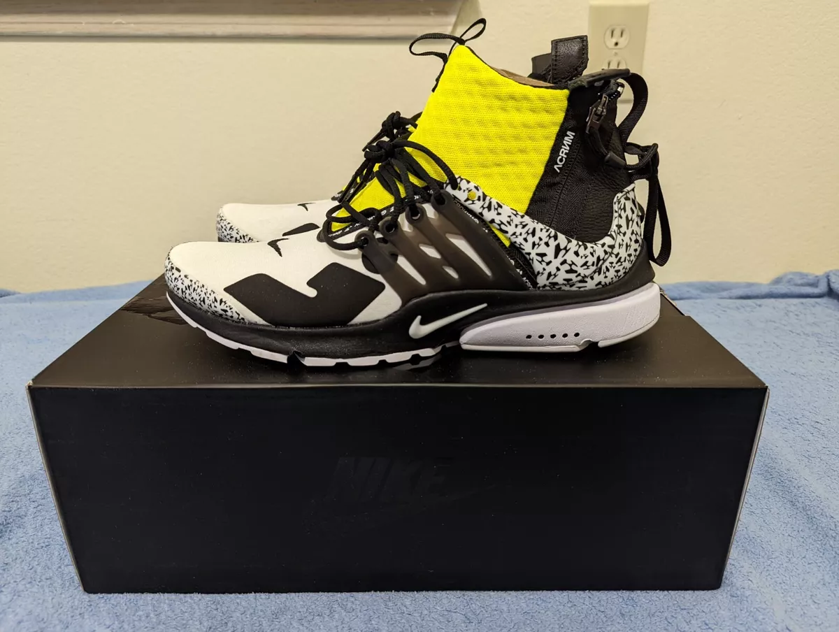 ACRONYM x Nike Air Presto Mid White/Black/Dynamic Yellow Size 11 AH7832-100  NEW