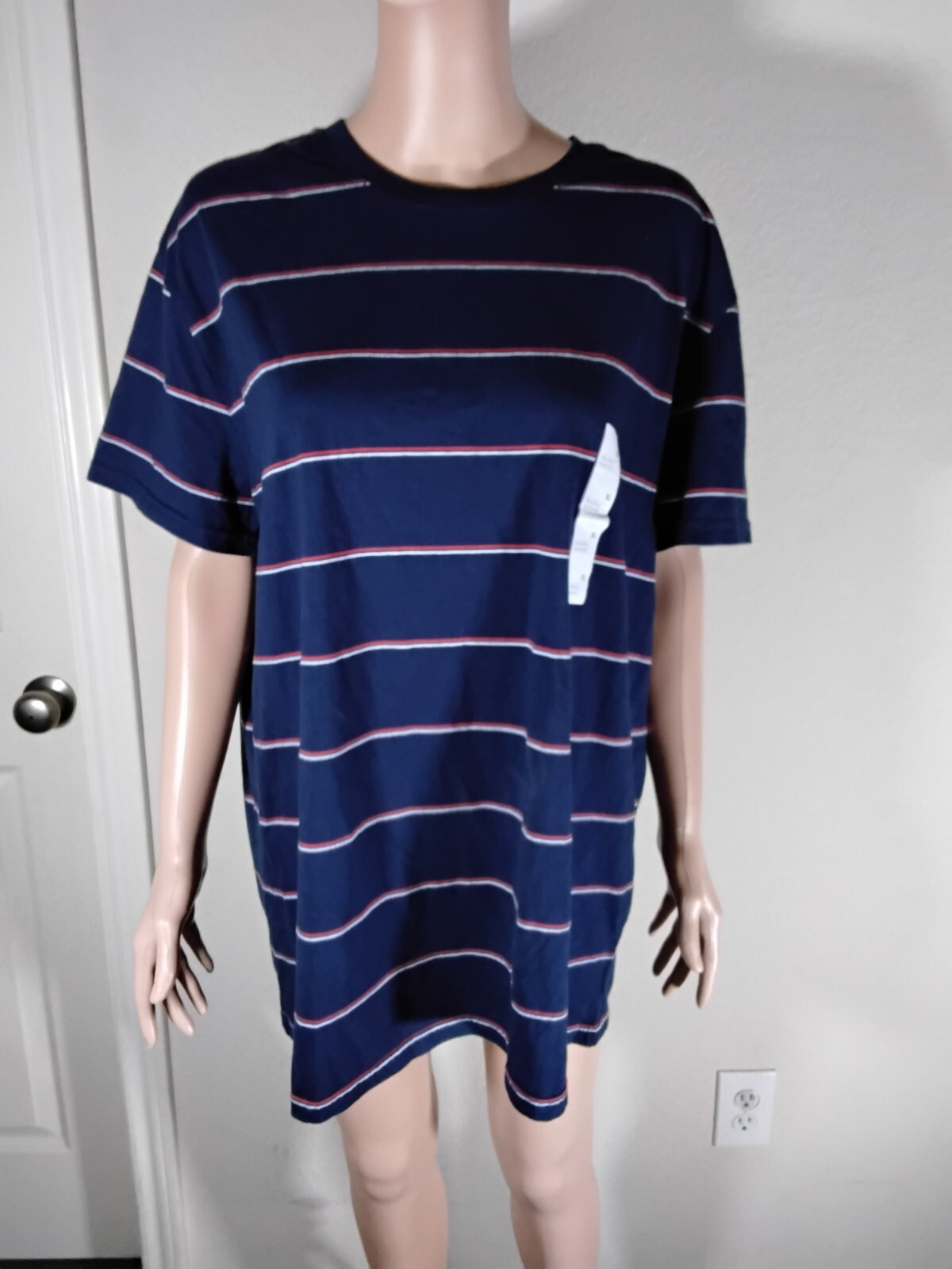 Goodfellow & Co Mens Navy Striped Short Sleeve Crew Neck T-Shirt Size XL