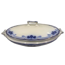 WH Grindley Idris Flow Blue Olympic 9" Covered Lid Oval Tureen Vegetable Bowl