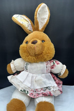 Vintage Plush Stuffed GANZ Brown Bunny Floral Outfit and Apron 1996