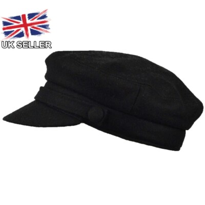 BLACK WOOL BLEND FIDDLER CAP BAKER BOY 