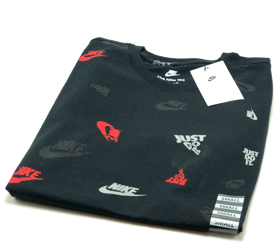 *NEW* Men NIKE AOP SWOOSH GRAPHIC T-SHIRTS BLACK (HJ0561 010), SZ SM-2XL 👍