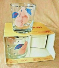 Vintage 'Rocks' Glasses (4) Anchor Hocking 9 oz with Pear Motif - New in Box